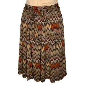 Grace Multicolor Chevron Retro Print Metallic Accents Full Casual Career Skirt M